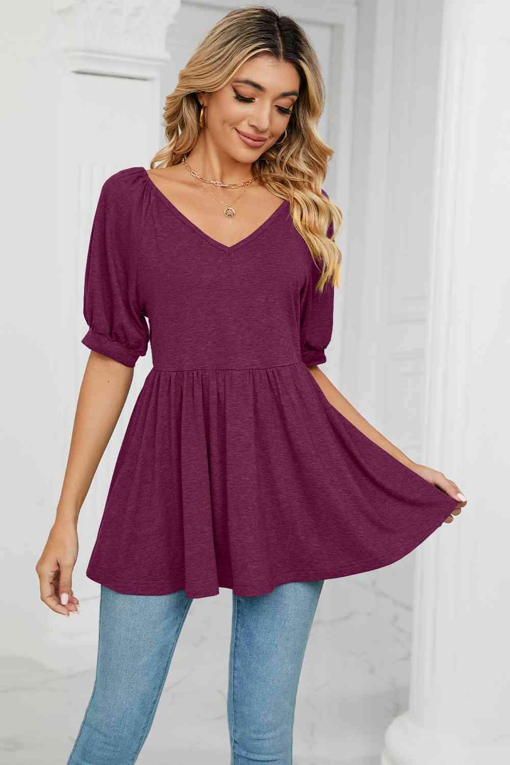 V-Neck Babydoll Top Women's T-Shirts - Tophatter Daily Deals