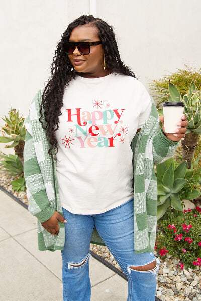 Simply Love Full Size HAPPY NEW YEAR Short Sleeve T-Shirt Women's T-Shirts - Tophatter Daily Deals