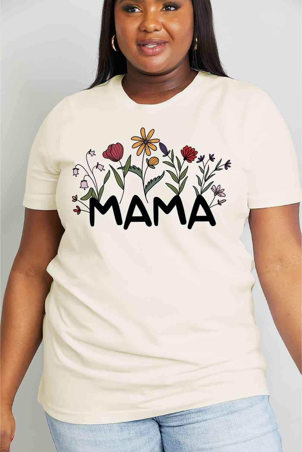 Simply Love Full Size MAMA Flower Graphic Cotton Tee Women's T-Shirts - Tophatter Daily Deals