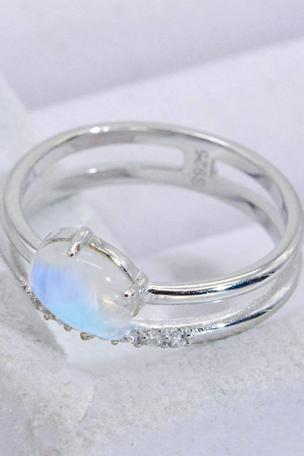 Natural Moonstone and Zircon Double-Layered Ring Moonstone - Tophatter Daily Deals