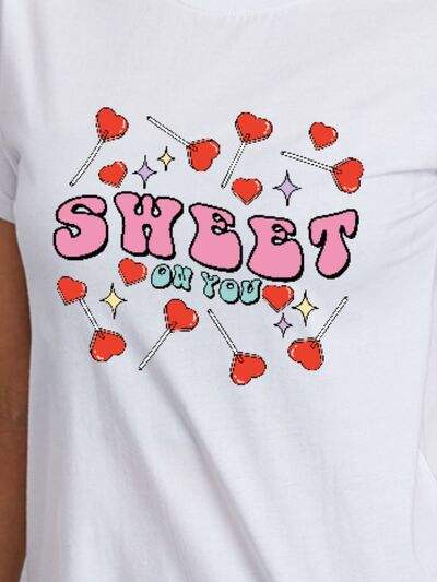 SWEET ON YOU Round Neck Short Sleeve T-Shirt Women's T-Shirts - Tophatter Daily Deals