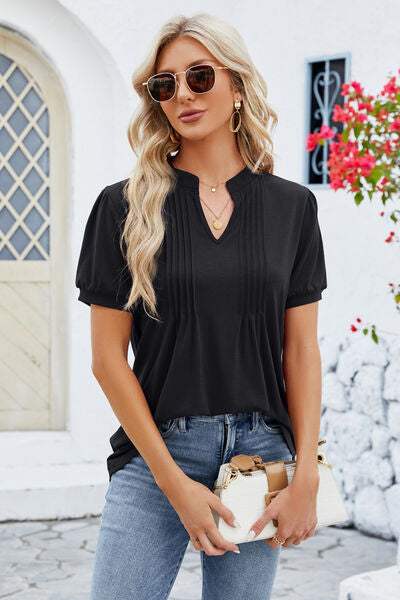 Notched Short Sleeve T-Shirt Women's T-Shirts - Tophatter Daily Deals