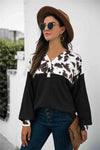 Animal Print Color Block Waffle-Knit Top Blouses - Tophatter Daily Deals