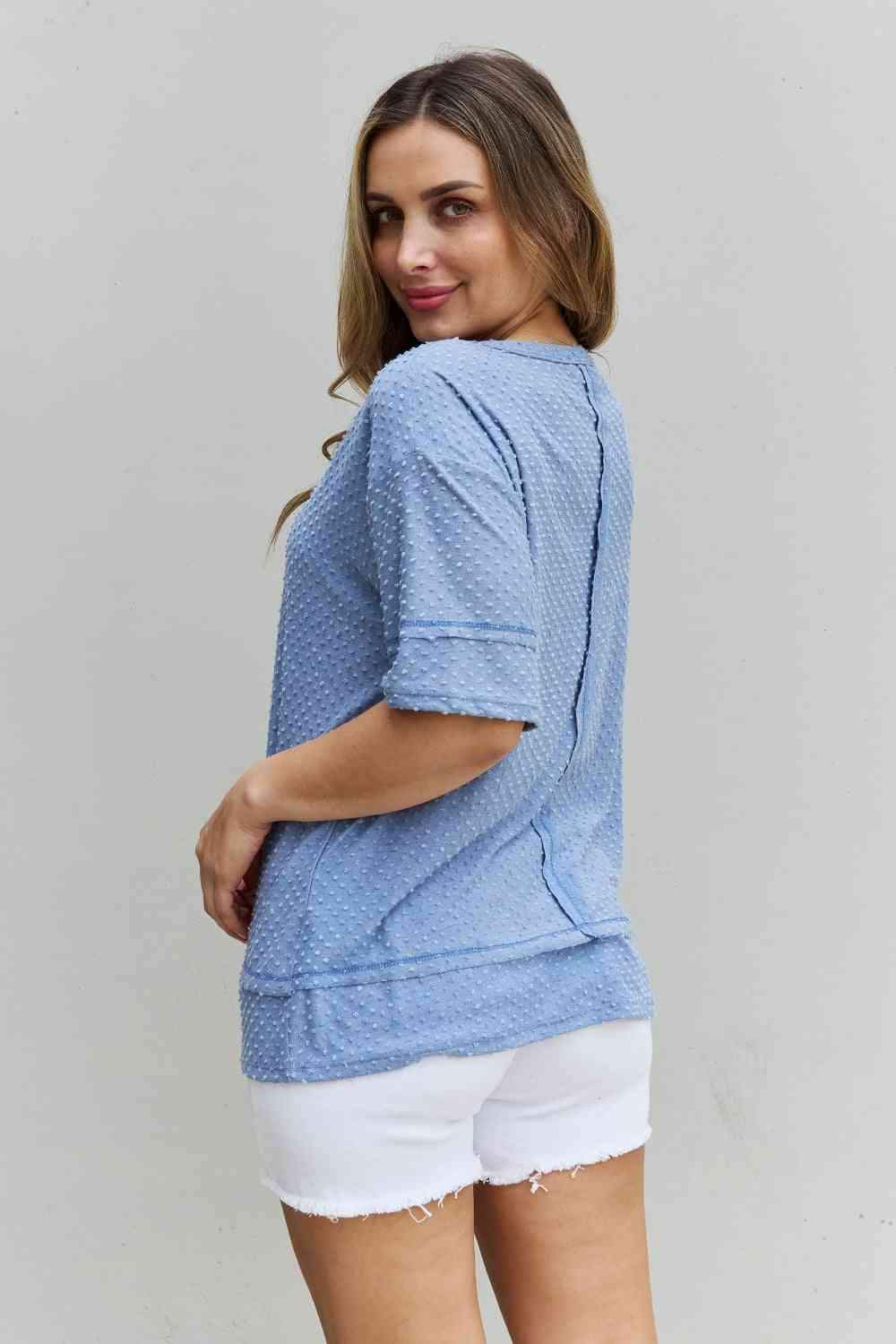 HOPELY Cater 2 You Swiss Dot Reverse Stitch Short Sleeve Top Blouses - Tophatter Daily Deals