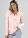 Half Button Long Sleeve T-Shirt Blush Pink Women's T-Shirts - Tophatter Daily Deals