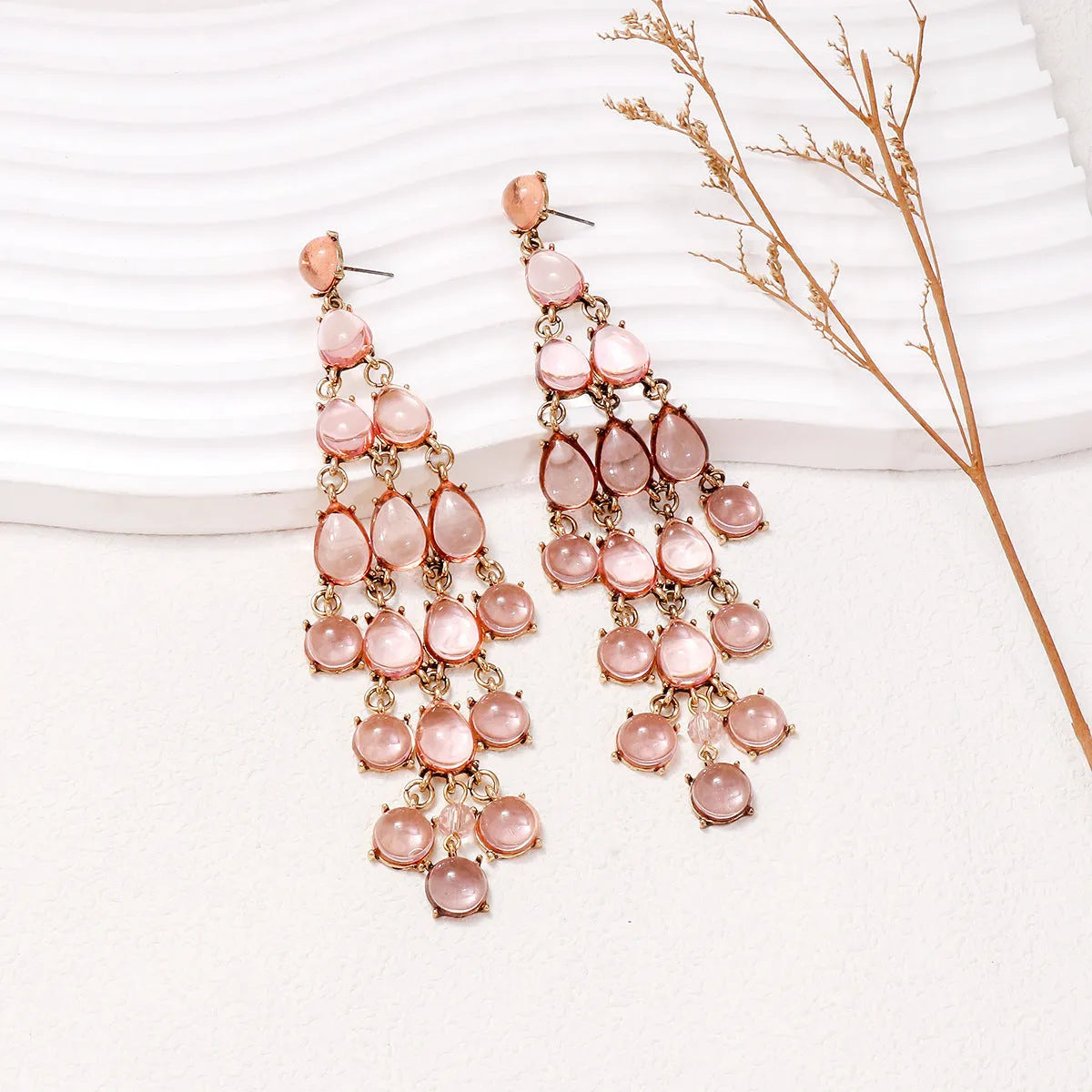 Alloy & Rhinestone Teardrop Earrings Blush Pink One Size Earrings - Tophatter Daily Deals