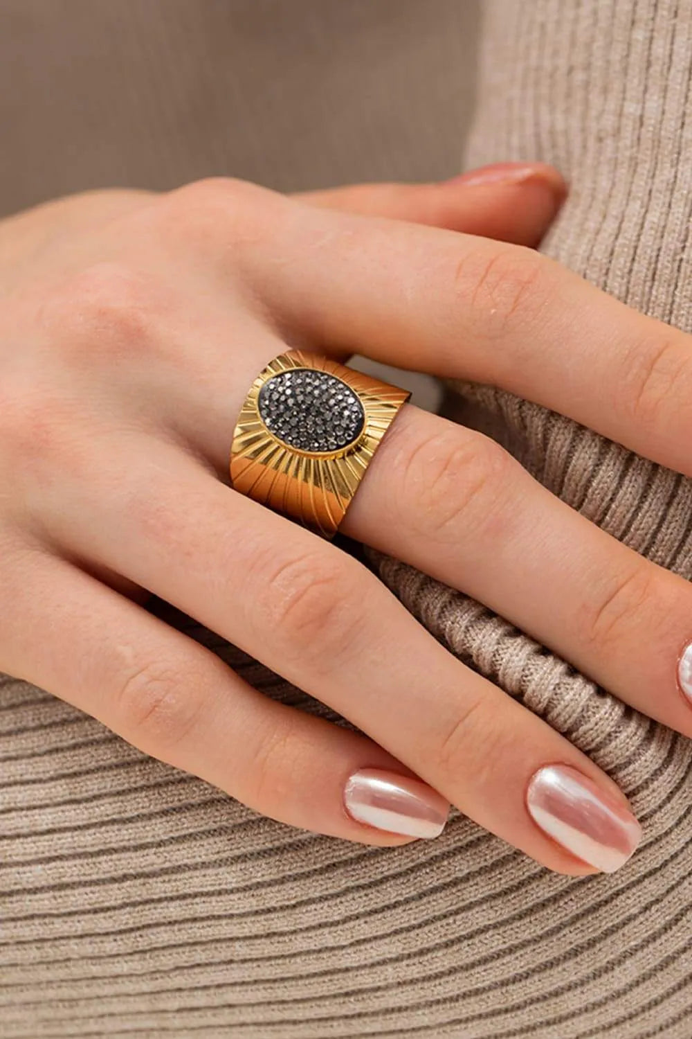 Wide Band Stainless Steel Open Ring Black One Size Rings - Tophatter Daily Deals