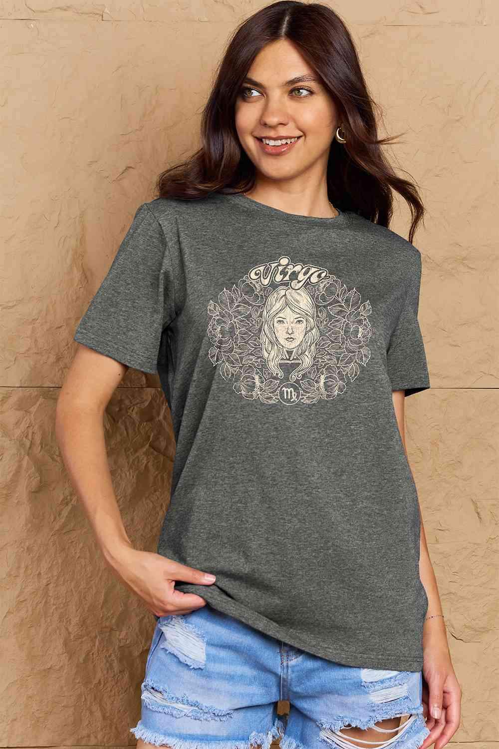 Simply Love Full Size VIRGO Graphic T-Shirt Charcoal Women's T-Shirts - Tophatter Daily Deals