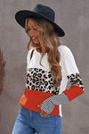 Waffle-Knit Leopard Round Neck Long Sleeve T-Shirt Women's T-Shirts - Tophatter Daily Deals