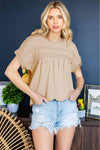 Swiss Dot Decorative Button Short Sleeve Blouse Sand Blouses - Tophatter Daily Deals