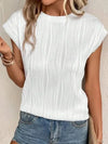 Textured Round Neck Cap Sleeve T-Shirt Women's T-Shirts - Tophatter Daily Deals