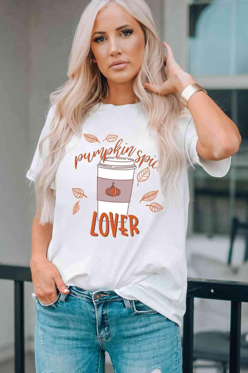 PUMPKIN SPICE LOVER Graphic T-Shirt White Women's T-Shirts - Tophatter Daily Deals