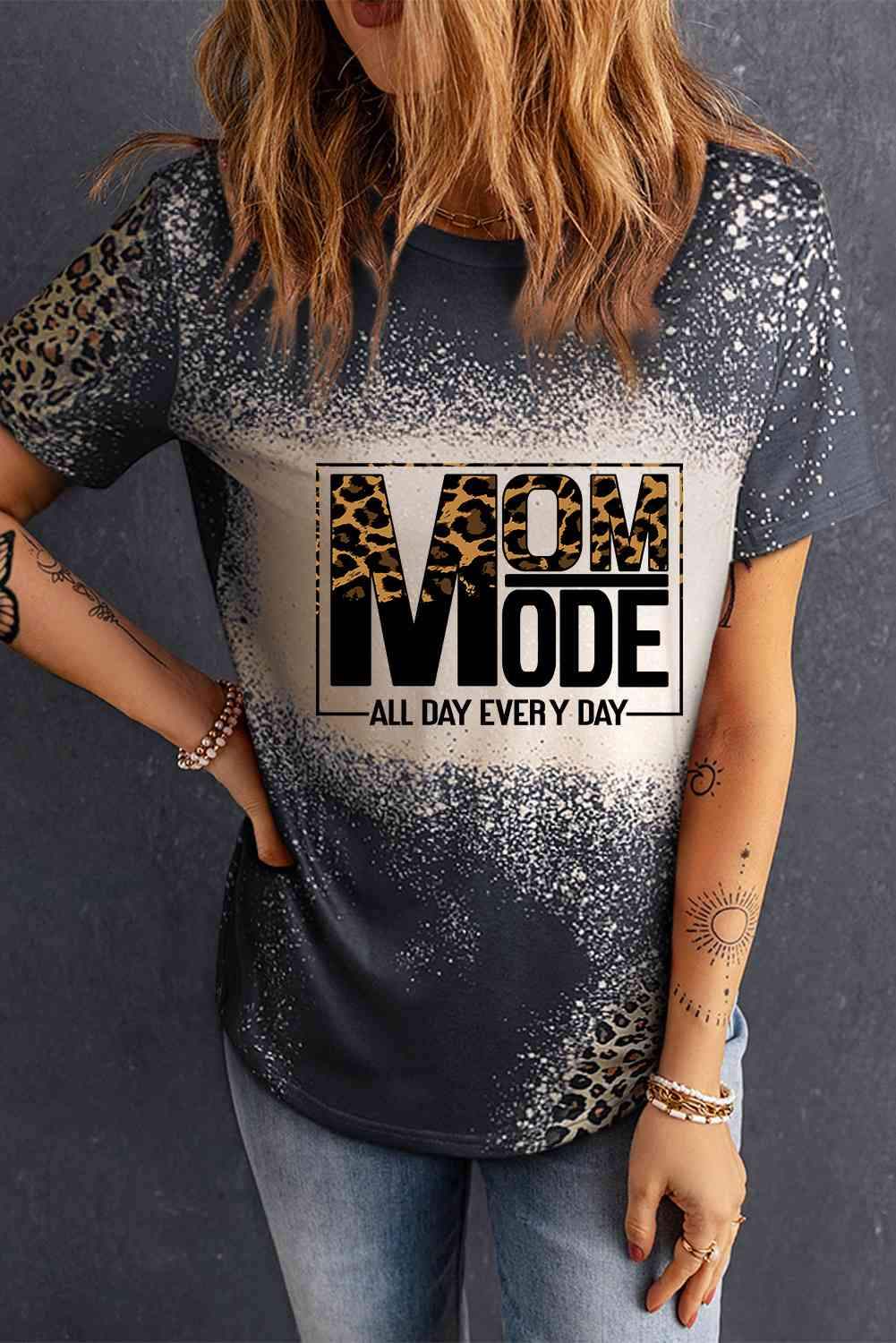 Graphic Leopard Round Neck Tee Shirt Women's T-Shirts - Tophatter Daily Deals