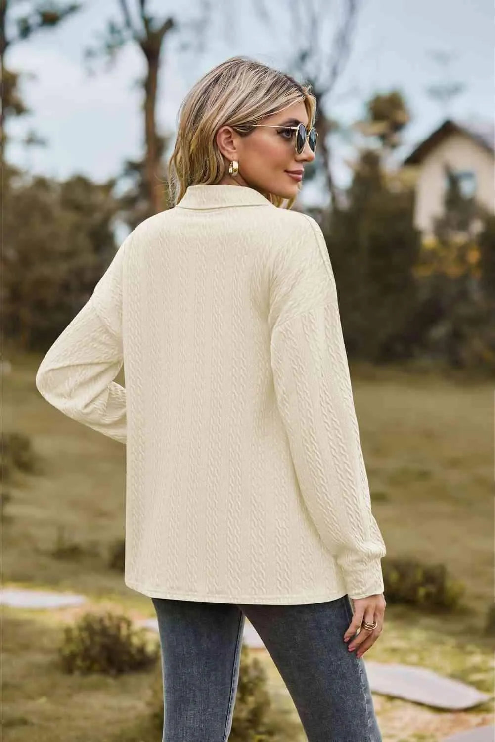 Collared Neck Long Sleeve Blouse Blouses - Tophatter Daily Deals