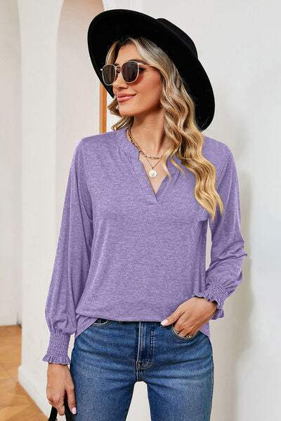 Notched Lantern Sleeve T-Shirt Women's T-Shirts - Tophatter Daily Deals