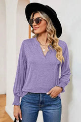 Notched Lantern Sleeve T-Shirt Women's T-Shirts - Tophatter Daily Deals
