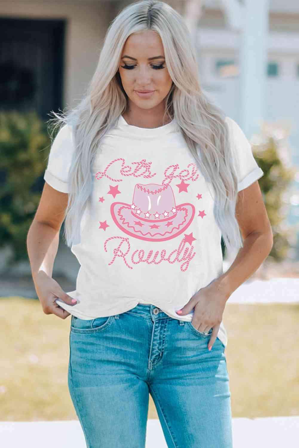 Cowboy Hat Graphic Round Neck Tee - Tophatter Daily Deals