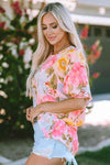 Floral Round Neck Three-Quarter Sleeve Top Blouses - Tophatter Daily Deals