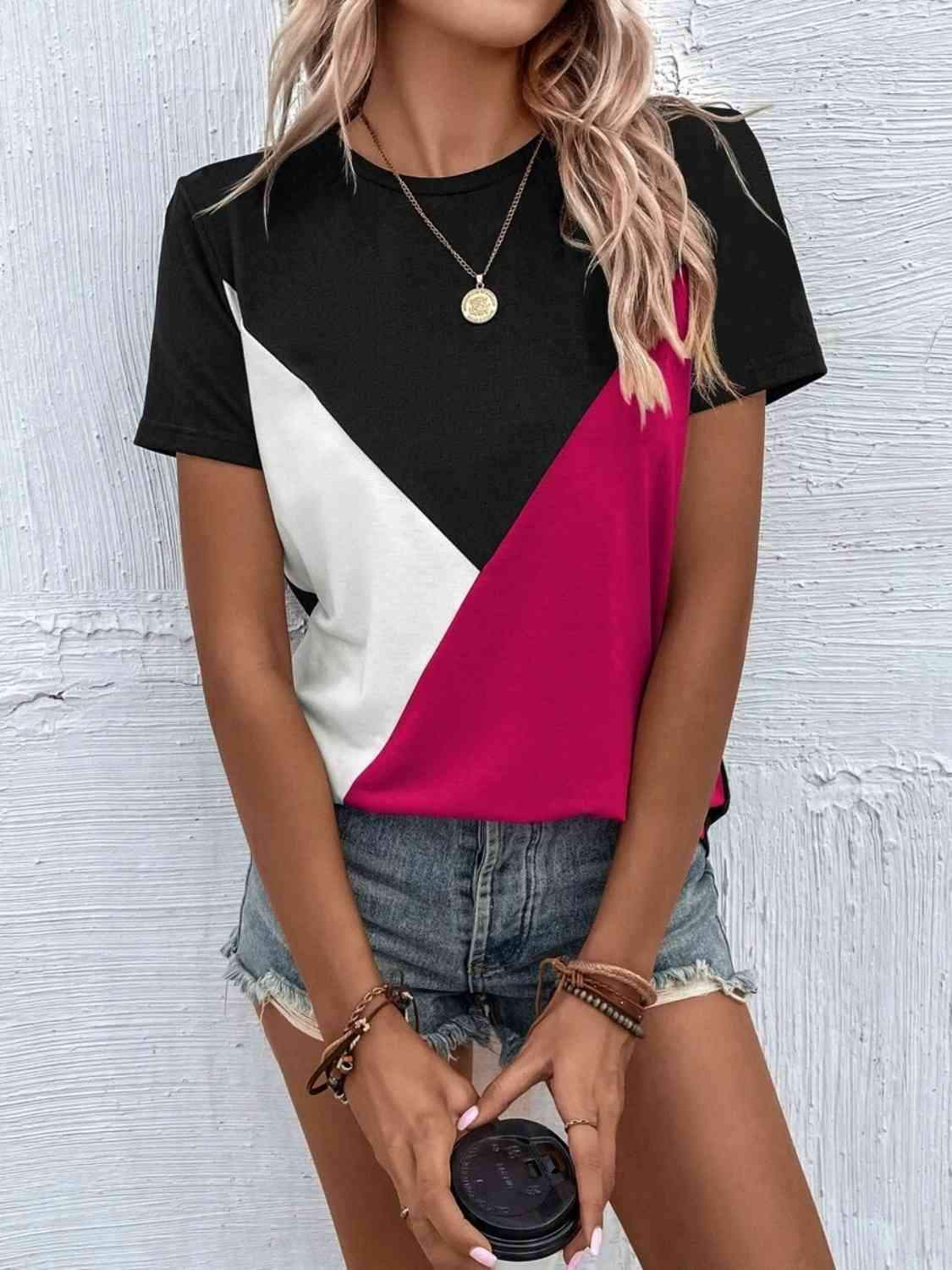 Color Block T-Shirt Women's T-Shirts - Tophatter Daily Deals