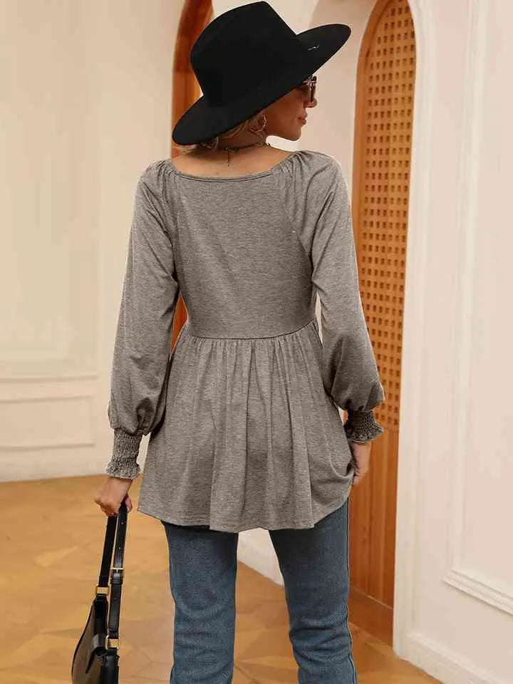 V-Neck Lantern Sleeve Blouse Blouses - Tophatter Daily Deals