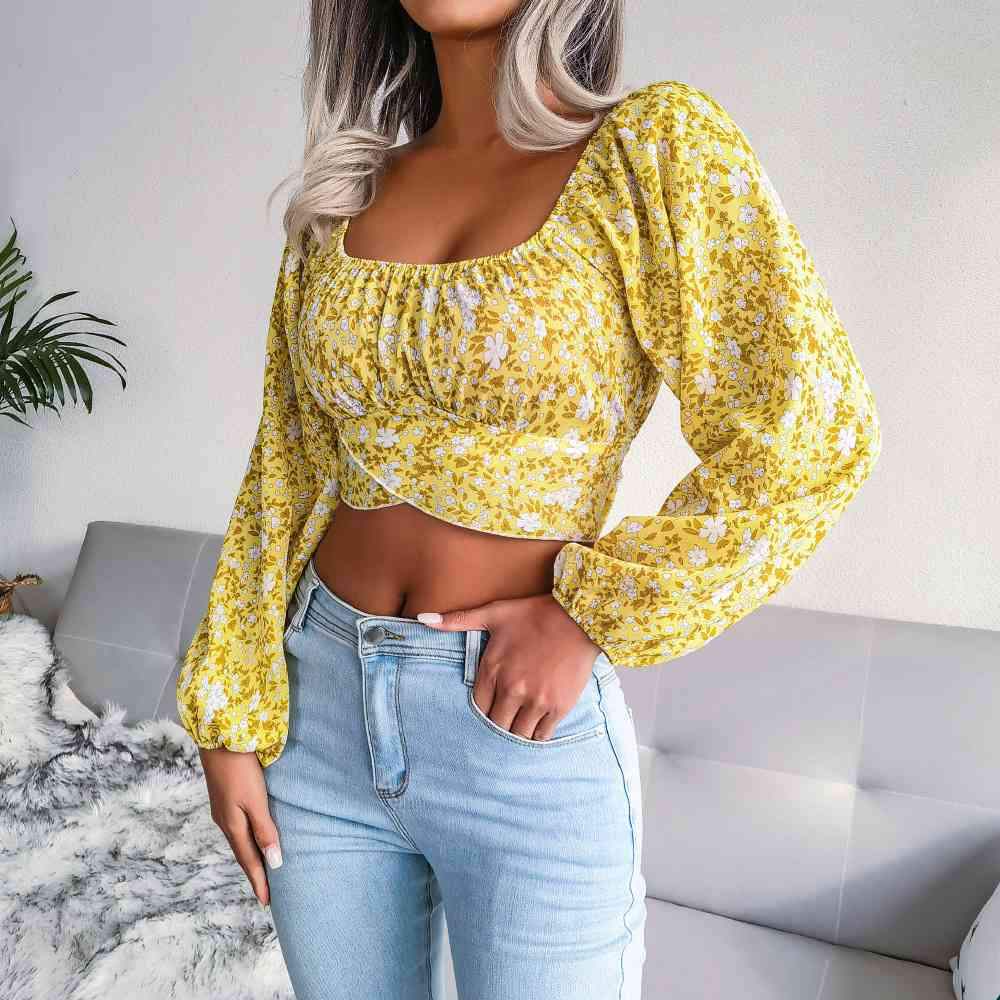 Ditsy Floral Crisscross Cropped Top Blouses - Tophatter Daily Deals