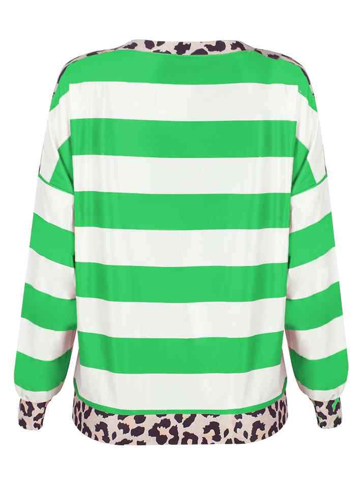 Striped Leopard Long Sleeves Top Women's T-Shirts - Tophatter Daily Deals