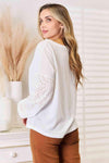 Double Take Eyelet Dropped Shoulder Round Neck Blouse Blouses - Tophatter Daily Deals