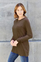 Basic Bae Full Size Round Neck Long Sleeve Top Blouses - Tophatter Daily Deals