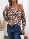 Printed Asymmetrical Neck Long Sleeve Top Blouses - Tophatter Daily Deals