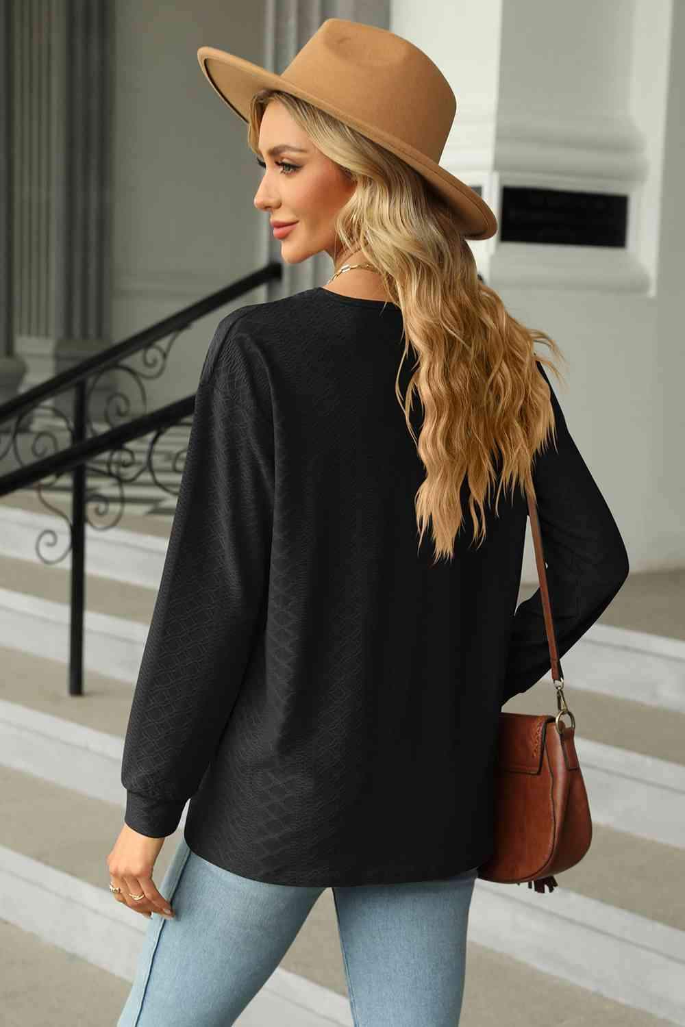 V-Neck Long Sleeve Blouse Blouses - Tophatter Daily Deals