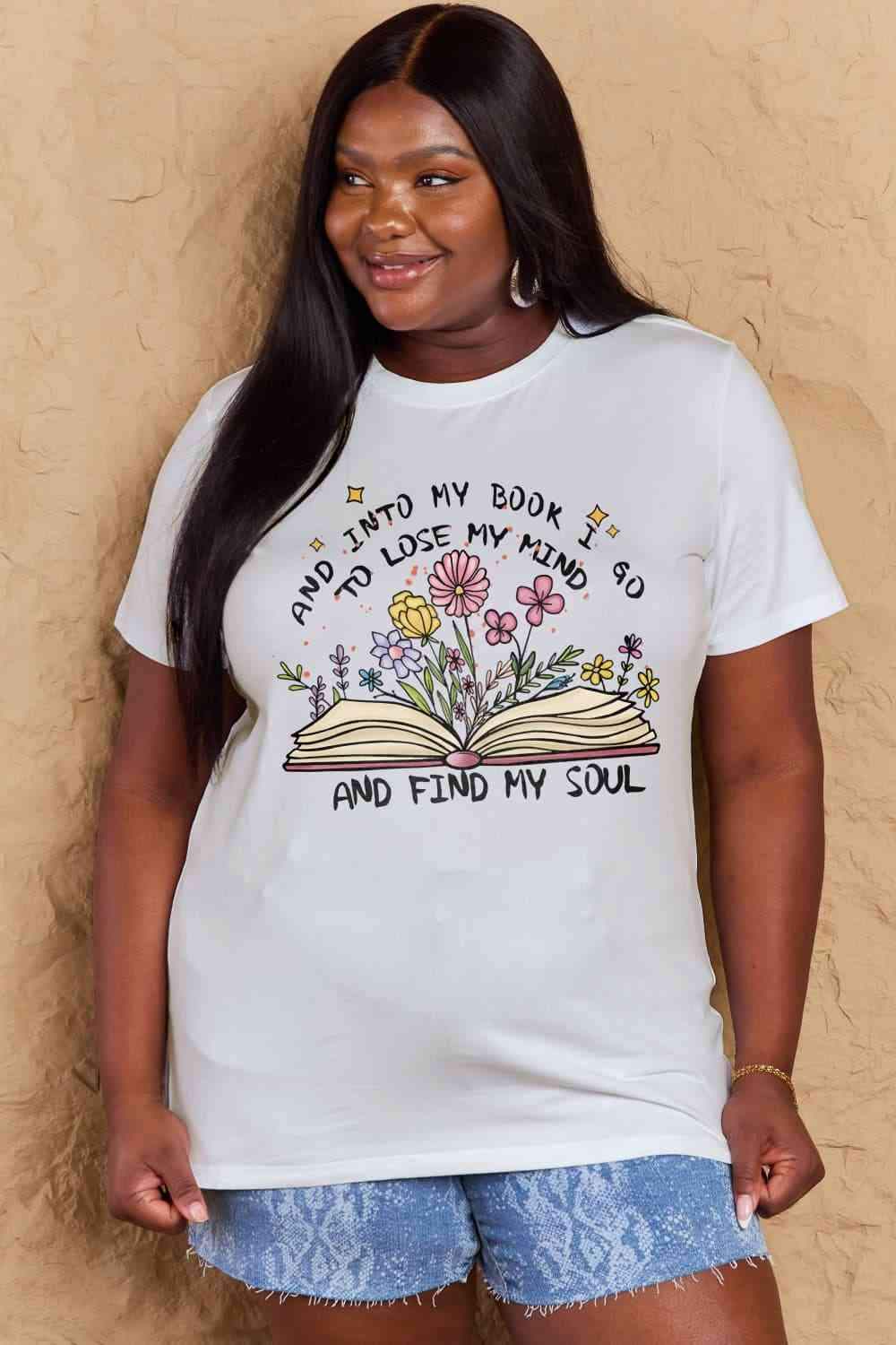 Simply Love Full Size Book & Flower Graphic Cotton Tee Women's T-Shirts - Tophatter Daily Deals