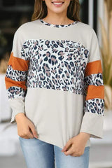 Leopard Long Sleeve Slit T-Shirt Women's T-Shirts - Tophatter Daily Deals