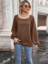 Waffle-Knit Square Neck Raglan Sleeve Tee Chocolate Women's T-Shirts - Tophatter Daily Deals