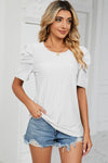 Eyelet Round Neck Puff Sleeve T-Shirt Women's T-Shirts - Tophatter Daily Deals