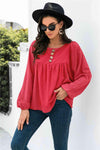 Button Up Balloon Sleeve Blouse Blouses - Tophatter Daily Deals