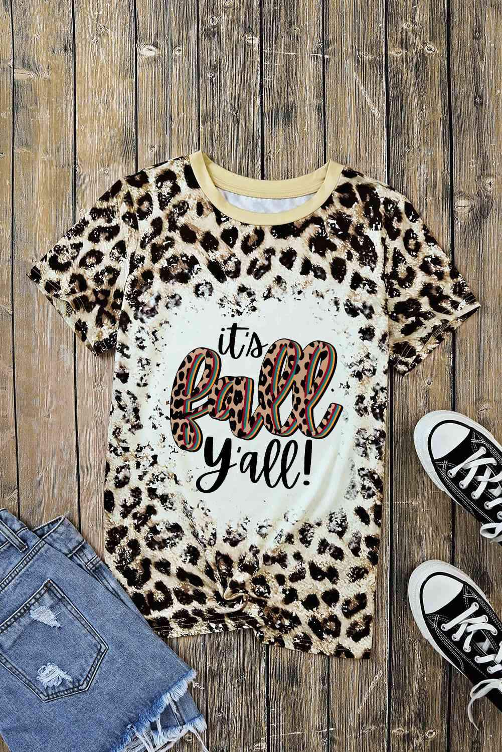 Round Neck Short Sleeve Printed IT'S FALL Y'ALL Graphic Tee Women's T-Shirts - Tophatter Daily Deals