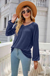 V-Neck Raglan Sleeve Ruched Detail Top Blue Women's T-Shirts - Tophatter Daily Deals