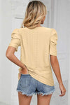 Eyelet Round Neck Puff Sleeve T-Shirt Women's T-Shirts - Tophatter Daily Deals