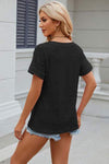 Eyelet V-Neck Short Sleeve T-Shirt Women's T-Shirts - Tophatter Daily Deals