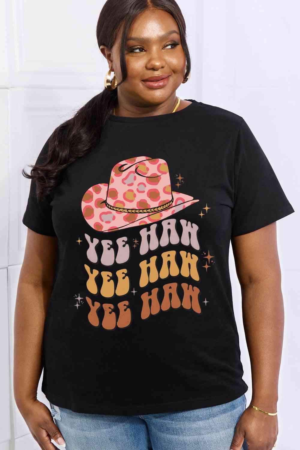 Simply Love Simply Love Full Size YEE HAH YEE HAH YEE HAH Graphic Cotton Tee Women's T-Shirts - Tophatter Daily Deals