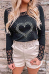 Heart Graphic Openwork Round Neck Blouse Blouses - Tophatter Daily Deals