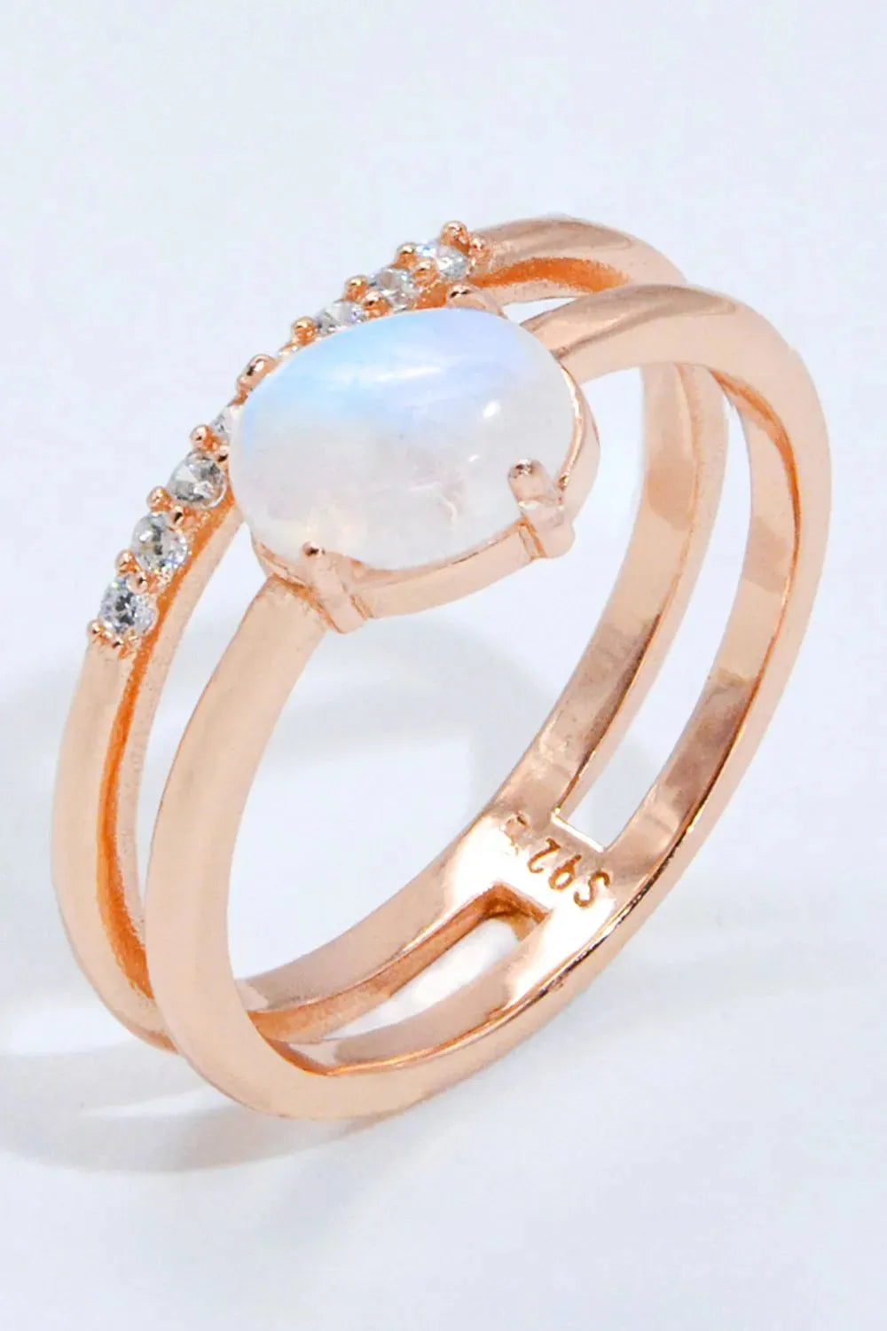 Natural Moonstone and Zircon Double-Layered Ring Rose Gold Moonstone - Tophatter Daily Deals