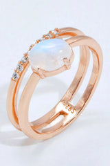 Natural Moonstone and Zircon Double-Layered Ring Rose Gold Moonstone - Tophatter Daily Deals