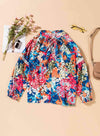 Floral Tie Neck Balloon Sleeve Top Blouses - Tophatter Daily Deals