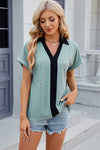 Eyelet Johnny Collar Short Sleeve T-Shirt Women's T-Shirts - Tophatter Daily Deals