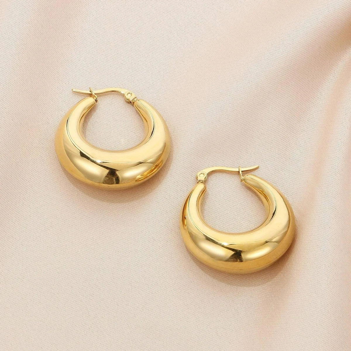 Stainless Steel Hinged Hoop Earrings Style B Gold One Size Earrings - Tophatter Daily Deals