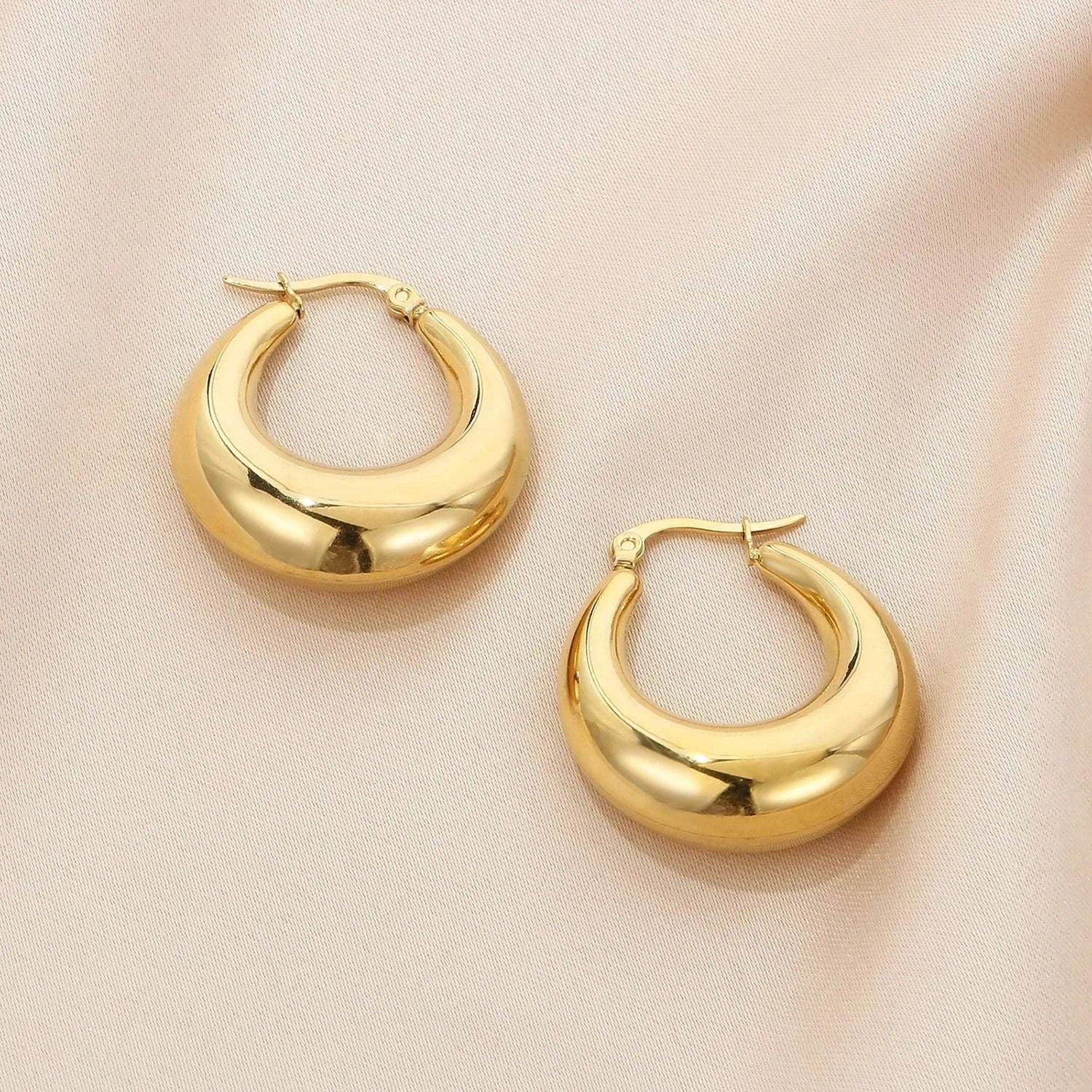 Stainless Steel Hinged Hoop Earrings Style B Gold One Size Earrings - Tophatter Daily Deals
