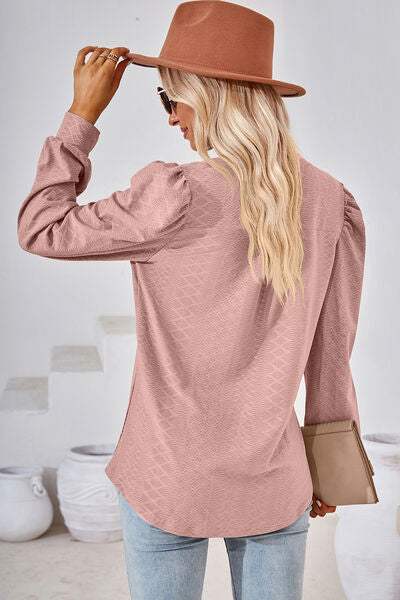 Ruched Notched Long Sleeve T-Shirt Women's T-Shirts - Tophatter Daily Deals