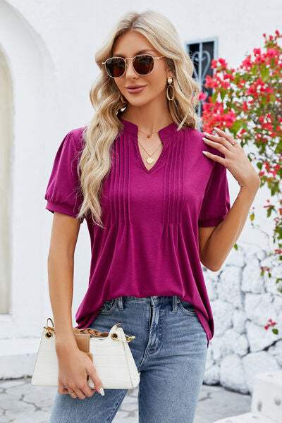 Notched Short Sleeve T-Shirt Women's T-Shirts - Tophatter Daily Deals