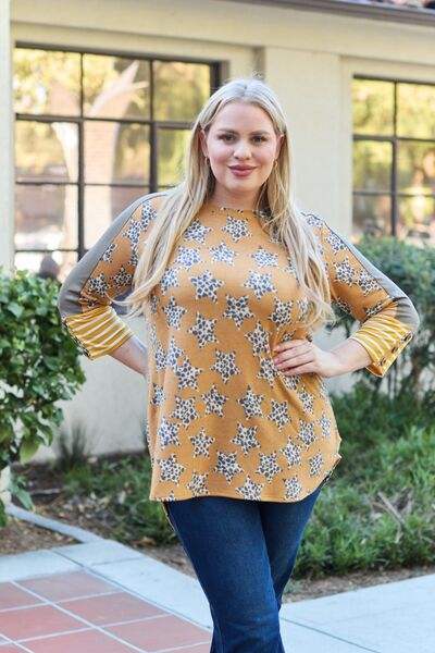 Celeste Design Full Size Leopard Star Contrast Top Mustard Olive Blouses - Tophatter Daily Deals